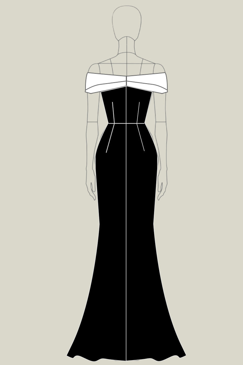 Load image into Gallery viewer, White Black Satin Off the Shoulder Long Formal Dress