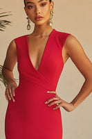 Load image into Gallery viewer, Red Sheath V-Neck Long Formal Dress