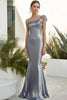 Load image into Gallery viewer, Dark Grey Sheath Satin Long Formal Dress with 3D Flowers