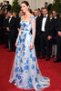 Load image into Gallery viewer, Cute A Line Blue Flower Printed Long Gala Dress