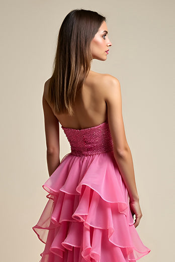 Ruffled Coral Tiered Sweetheart Long Prom Dress