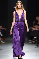 Load image into Gallery viewer, Deep V-Neck Dark Purple Ruched Long Gala Dress