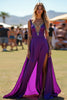 Load image into Gallery viewer, Sparkly Dark Purple Beaded Long Formal Dress with Slit
