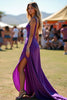 Load image into Gallery viewer, Sparkly Dark Purple Beaded Long Formal Dress with Slit