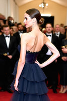 Load image into Gallery viewer, Navy A Line Tiered Strapless Long Gala Dress