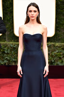 Load image into Gallery viewer, Navy Strapless Satin A Line Long Gala Dress