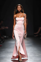 Load image into Gallery viewer, Square Neck Blush Satin Sheath Long Gala Dress