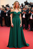Load image into Gallery viewer, Dark Green Off the Shoulder A Line Long Gala Dress