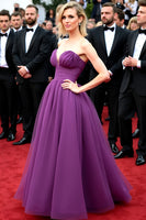 Load image into Gallery viewer, Strapless Dark Purple A Line Long Gala Dress