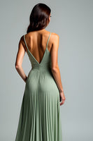 Load image into Gallery viewer, Grey Green Pleated A Line Long Prom Dress