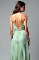 Load image into Gallery viewer, Light Green Backless A Line Pleated Long Prom Dress