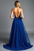Load image into Gallery viewer, Royal Blue A Line Ruched Long Prom Dress with Beading