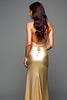 Load image into Gallery viewer, Halter Golden Metalic Long Prom Dress with Slit