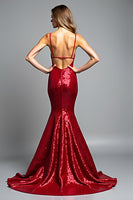 Load image into Gallery viewer, Sparkly Red Sequins Mermaid V-Neck Long Prom Dress