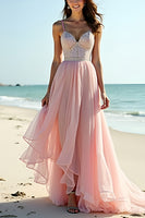 Load image into Gallery viewer, Blush A Line Beaded Long Tulle Wedding Guest Dress