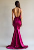 Load image into Gallery viewer, Sheath Spaghetti Straps Fuchsia Satin Long Prom Dress