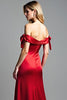 Load image into Gallery viewer, Red Satin Off the Shoulder Long Prom Dress with Slit