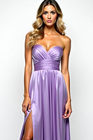 Load image into Gallery viewer, Purple Strapless Ruched Long Prom Dress with Slit