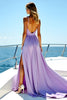 Load image into Gallery viewer, A Line Flowy Lilac Pleated Chiffon Long Bridesmaid Dress with Slit