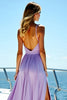 Load image into Gallery viewer, A Line Flowy Lilac Pleated Chiffon Long Bridesmaid Dress with Slit
