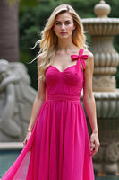 Load image into Gallery viewer, Fuchsia A Line Chiffon Sweetheart Long Prom Dress with Bowknot