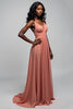 Load image into Gallery viewer, Watermelon A Line Long Ruched Chiffon Bridesmaid Dress
