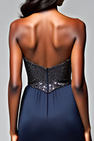 Load image into Gallery viewer, Sparkly Navy Spaghetti Straps Long Formal Dress