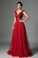 Load image into Gallery viewer, Sparkly Dark Red A Line Long Mother of the Bride Dress with Appliques