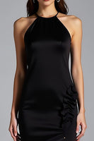 Load image into Gallery viewer, Black Halter Sheath Long Satin Formal Dress with Slit