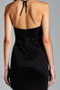 Load image into Gallery viewer, Black Halter Sheath Long Satin Formal Dress with Slit