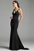 Load image into Gallery viewer, Black Spaghetti Straps Backless Long Satin Formal Dress