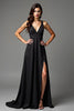 Load image into Gallery viewer, Black A Line V-Neck Long Satin Formal Dress
