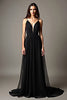Load image into Gallery viewer, Black Pleated Deep V-Neck Long Tulle Formal Dress