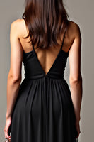 Load image into Gallery viewer, Black Pleated Deep V-Neck Long Tulle Formal Dress