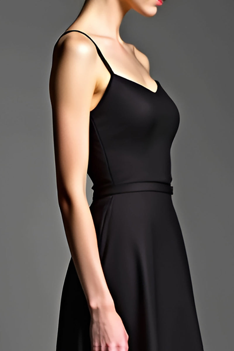 Load image into Gallery viewer, Black Spaghetti Straps A Line Long Satin Formal Dress