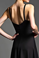 Load image into Gallery viewer, Black Spaghetti Straps A Line Long Satin Formal Dress