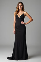 Load image into Gallery viewer, Modest Black Sheath Long Formal Dress