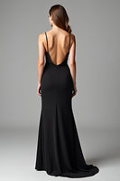 Load image into Gallery viewer, Modest Black Sheath Long Formal Dress