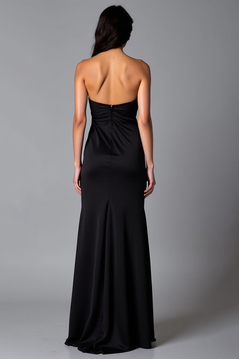 Load image into Gallery viewer, Black Sheath Halter Satin Formal Dress with Slit