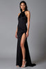 Load image into Gallery viewer, Black Sheath Halter Satin Formal Dress with Slit
