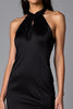 Load image into Gallery viewer, Black Sheath Halter Satin Formal Dress with Slit