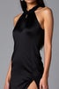 Load image into Gallery viewer, Black Sheath Halter Satin Formal Dress with Slit