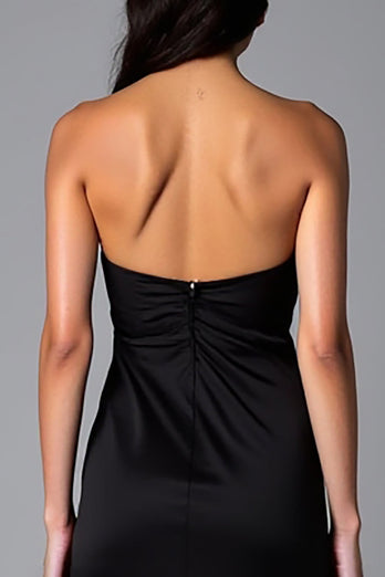 Black Sheath Halter Satin Formal Dress with Slit