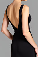 Load image into Gallery viewer, A Line Black V-Neck Long Backless Formal Dress
