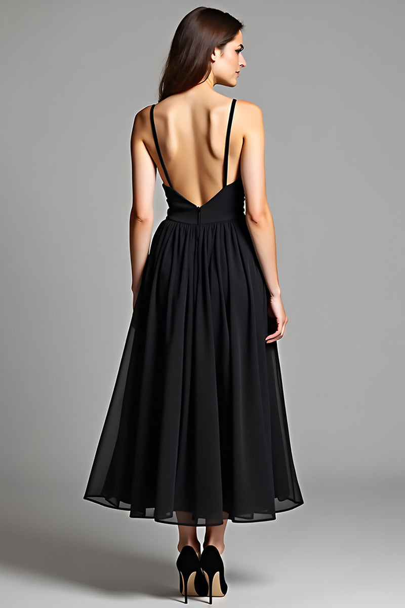 Load image into Gallery viewer, Black A Line V-Neck Long Backless Formal Dress