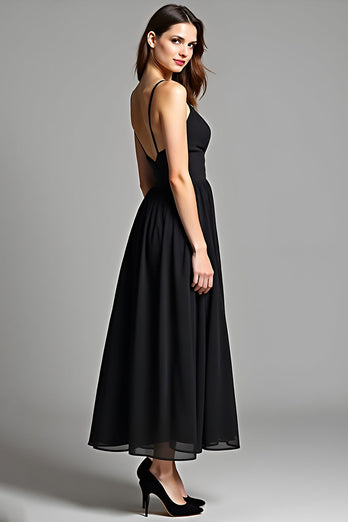 Black A Line V-Neck Long Backless Formal Dress