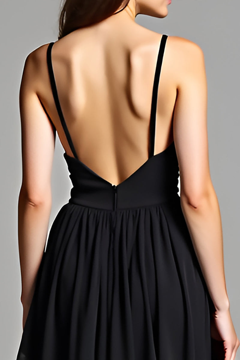 Load image into Gallery viewer, Black A Line V-Neck Long Backless Formal Dress