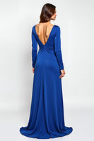 Load image into Gallery viewer, Sheath Royal Blue Long Sleeves Mother of the Bride Dress with 3D Flowers