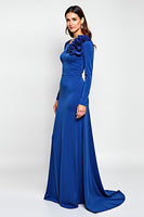 Load image into Gallery viewer, Sheath Royal Blue Long Sleeves Mother of the Bride Dress with 3D Flowers