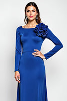 Load image into Gallery viewer, Sheath Royal Blue Long Sleeves Mother of the Bride Dress with 3D Flowers